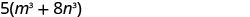 The image displays the algebraic expression 5(m^3 + 8n^3) on a white background. The expression is written in a clear, standard mathematical font.